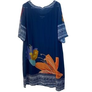 Soft Surroundings Navy and Orange Floral Dress